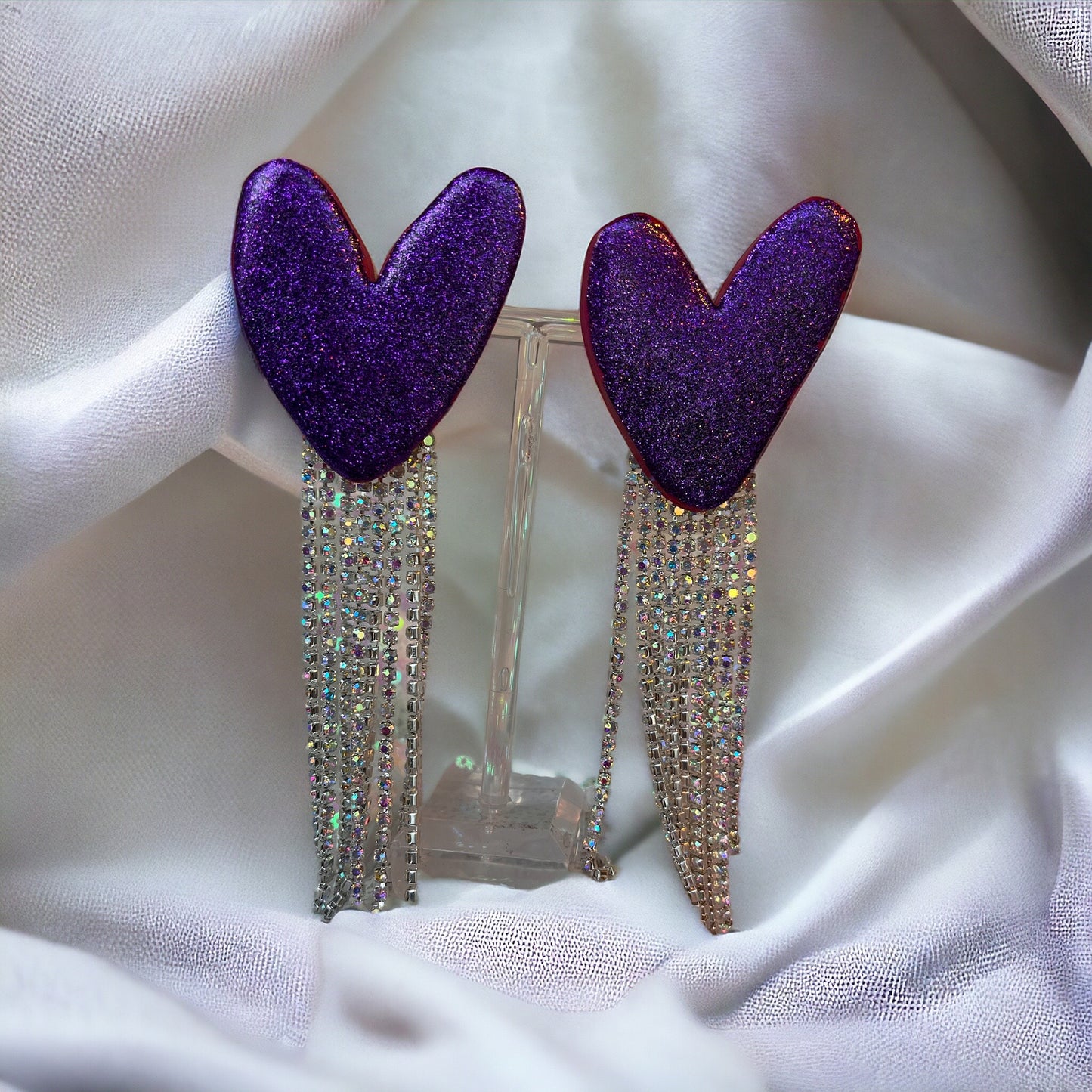 Purple Hearts with rhinestone fringe