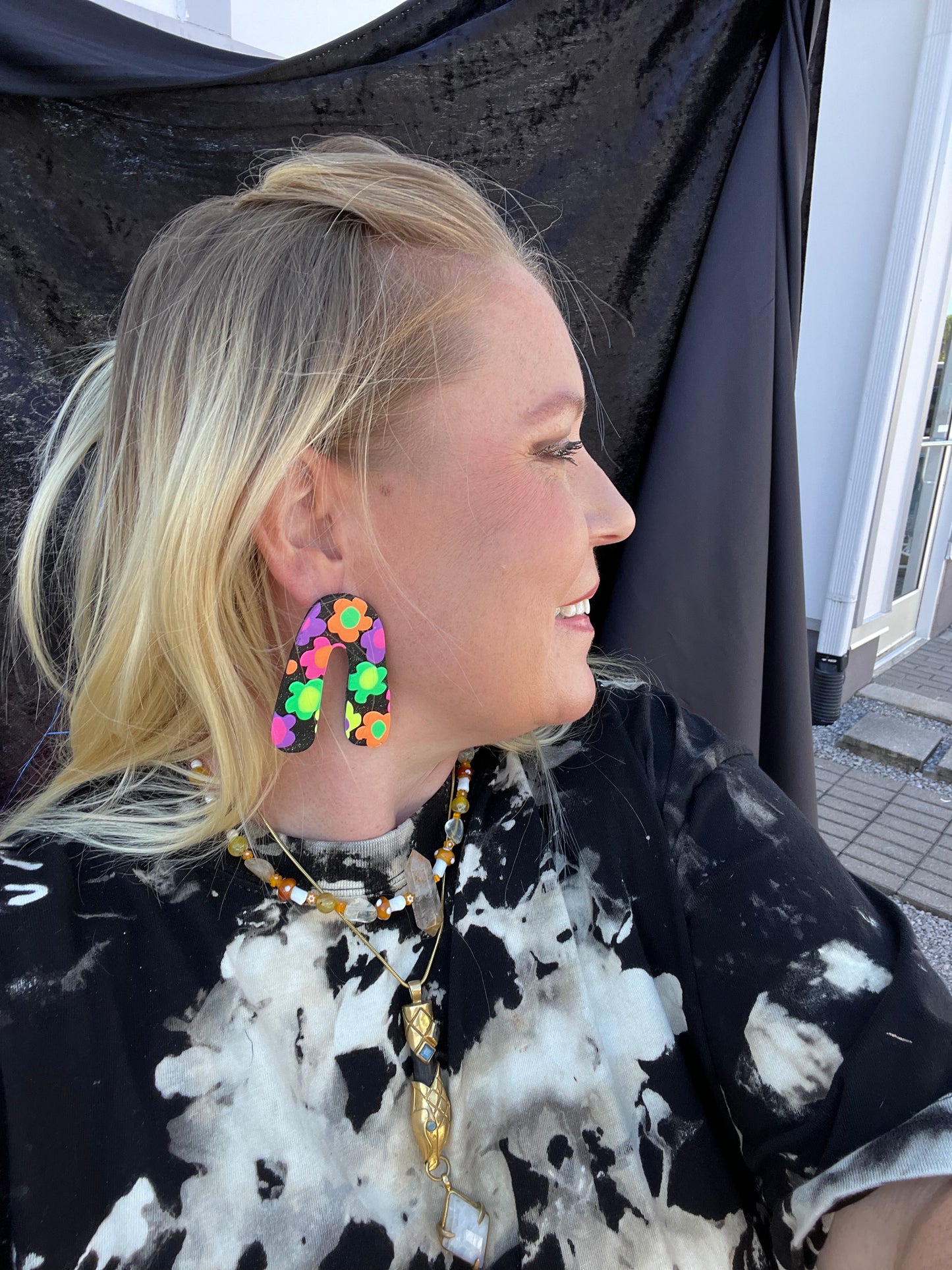 Oversized floral arch earrings