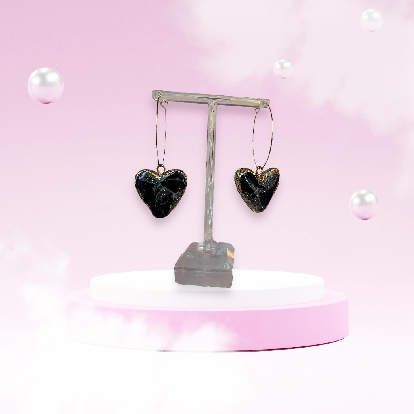 Dainty black heart earrings