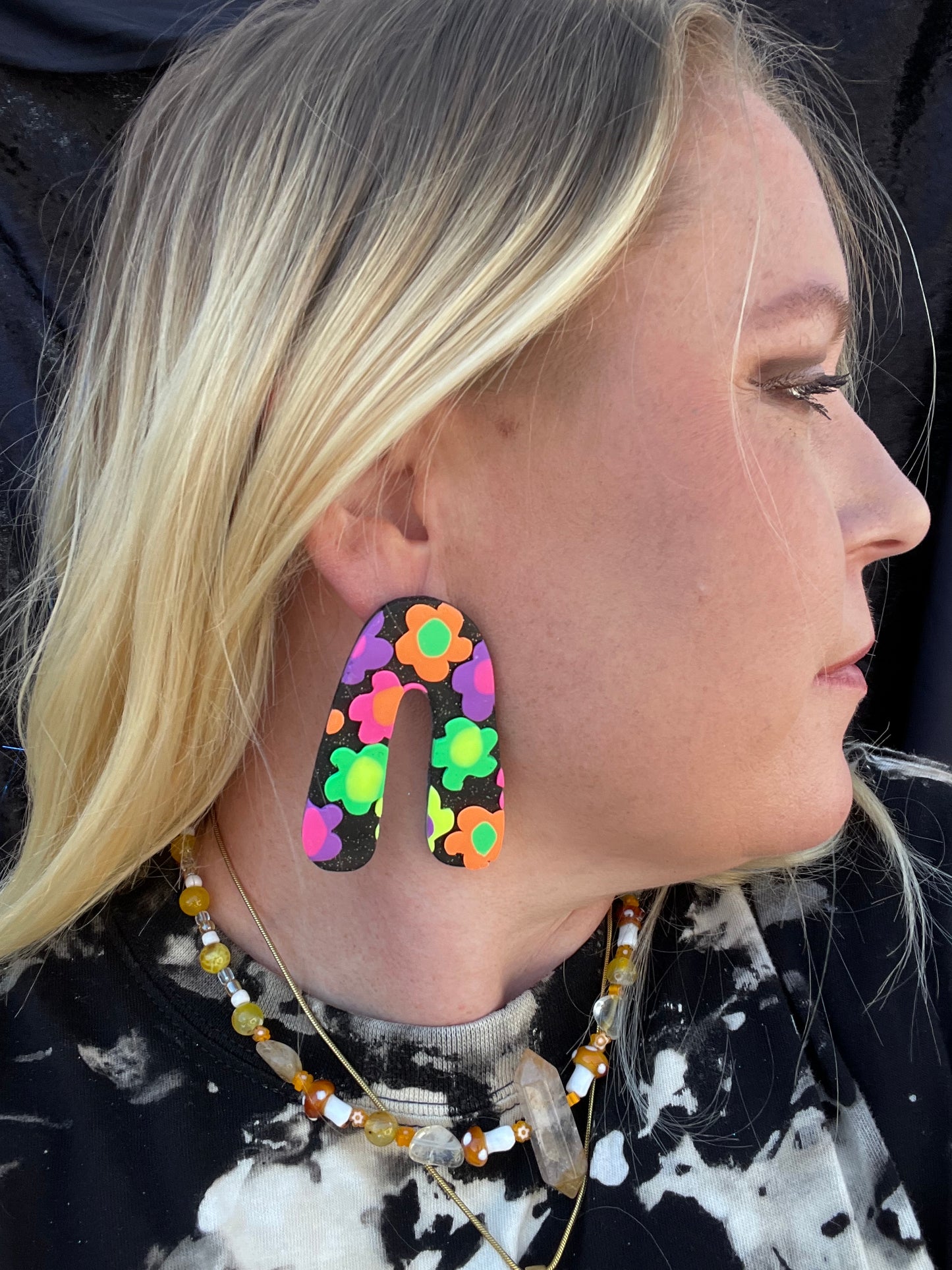 Oversized floral arch earrings