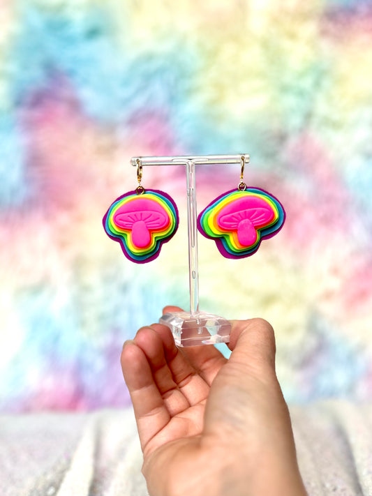 Rainbow 3D mushroom earrings