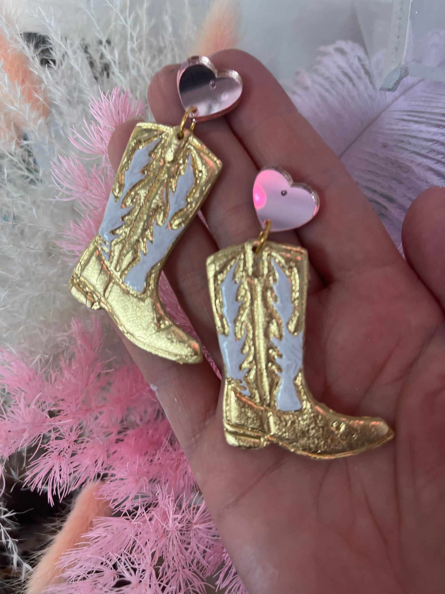 Gold cowboy boot earrings